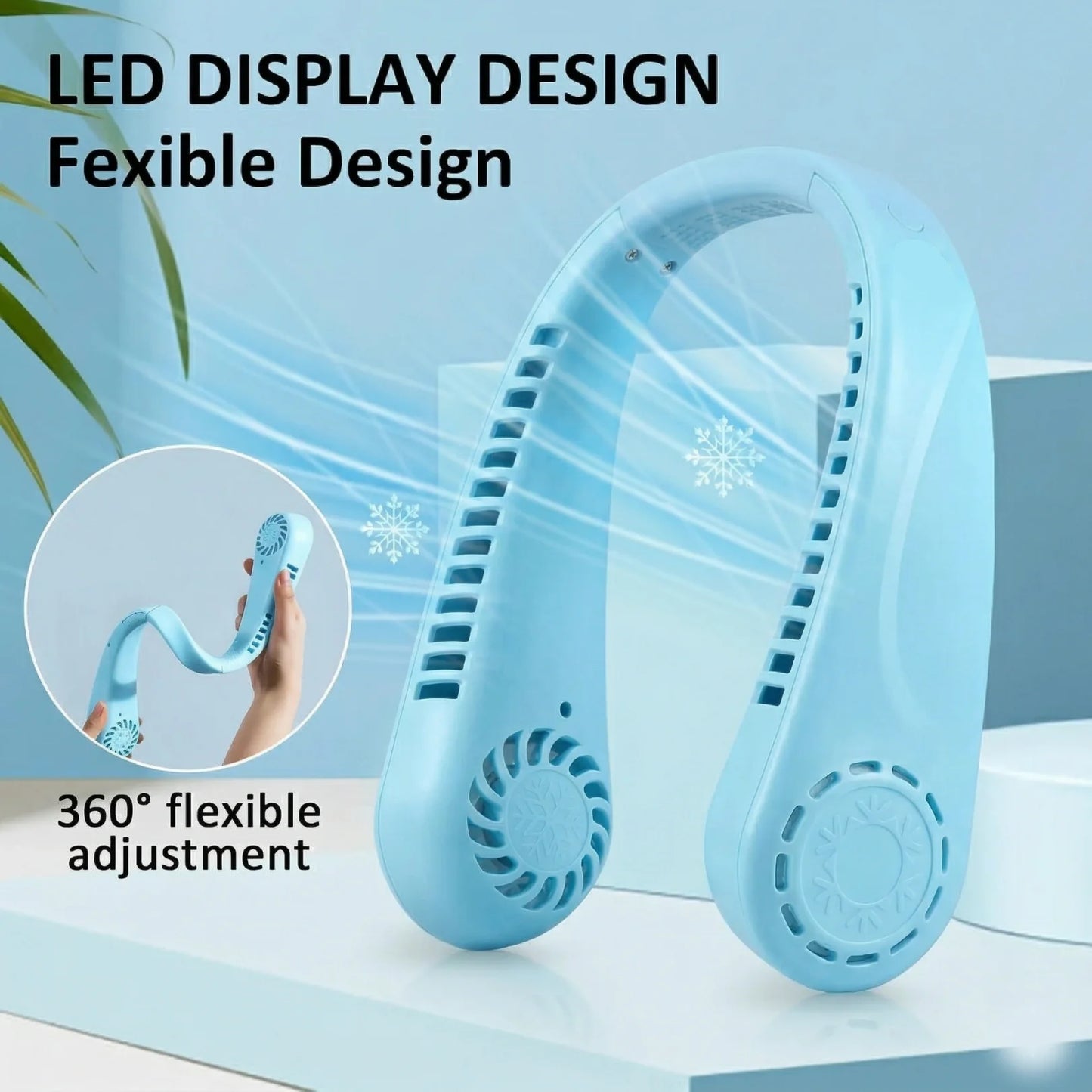 Blue flexible device with LED display design on a light blue background