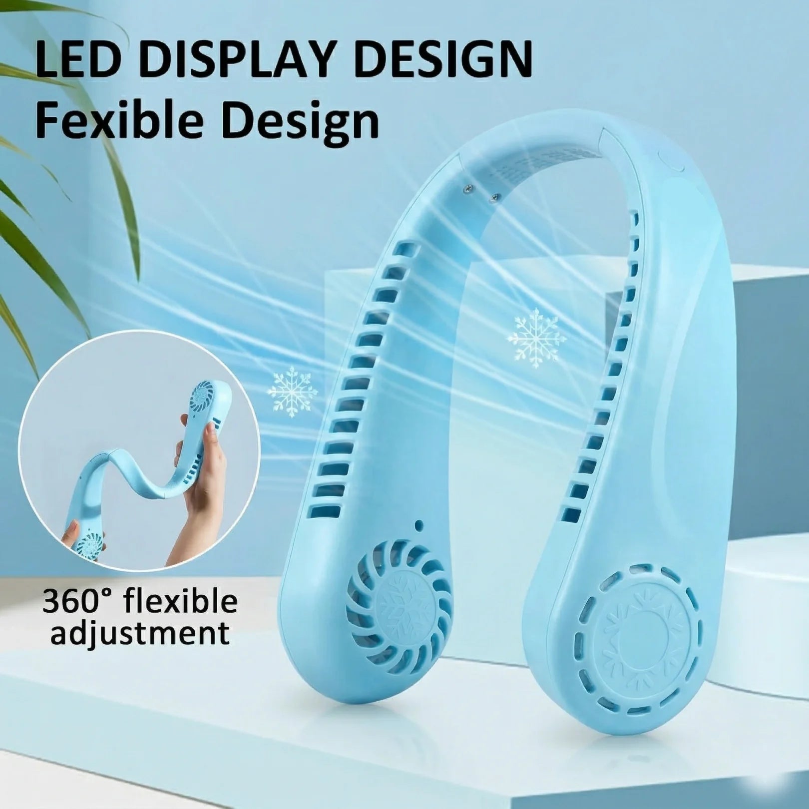 Blue flexible device with LED display design on a light blue background